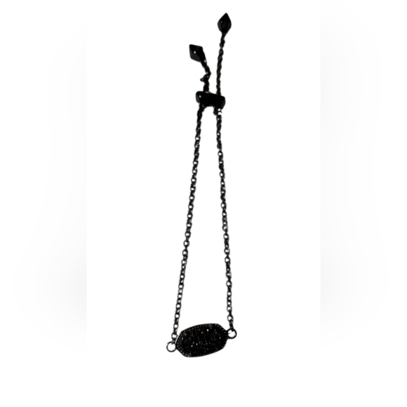 Kendra Scott Elaina Gunmetal Adjustable Chain Bracelet in Black Drusy - Picture 1 of 5